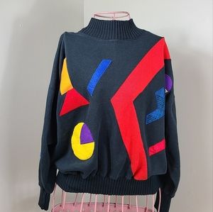Vtg Starting Point Sweatshirt Mock Geometric Womens Abstract Long Sleeve 1980s